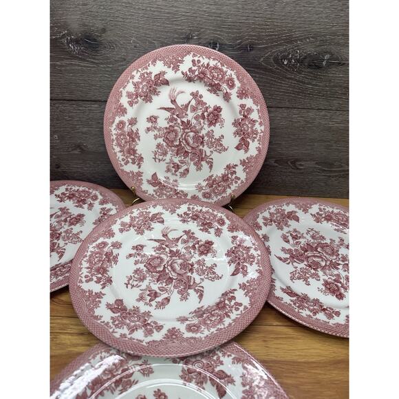 Royal Stafford Asiatic Pheasant Red Fine Earthenware 11” Dinner Plates -5 Pc Set - Picture 3 of 12